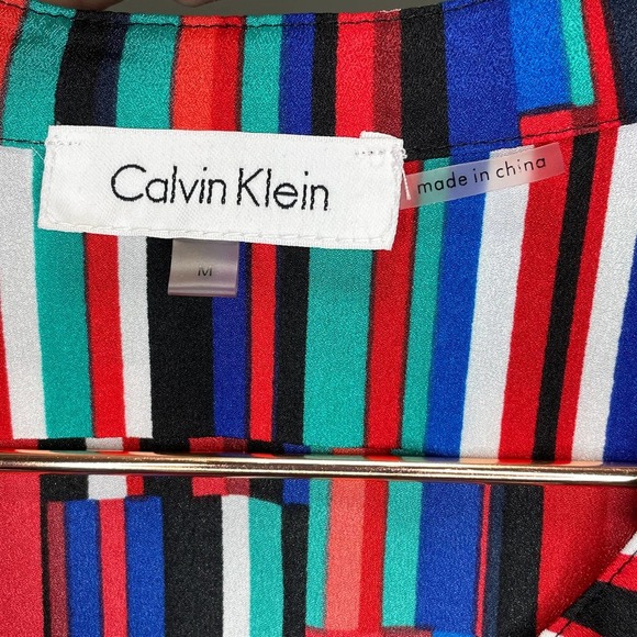 Calvin Klein Red Green Multicolored Striped Button Up Blouse size Medium - Picture 4 of 8